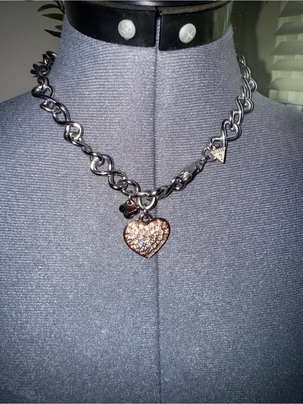 GUESS Silver and Rose Gold Heart Charm Necklace